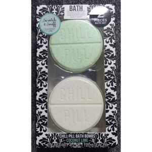 2pk Body & Earth CHILL PILL Bath Bombs COCONUT/LIME Gift Set Each 2.75” Diameter